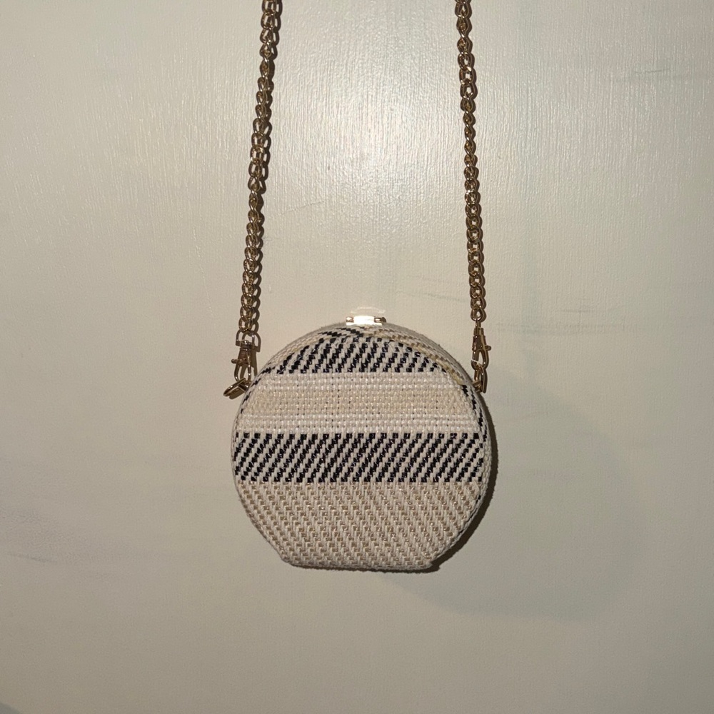 Elegant Cream and Black Round Woven Bag